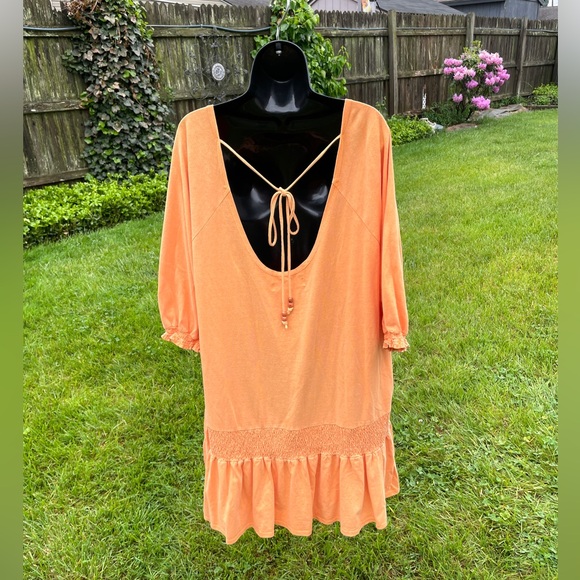 Free People Beach open back babydoll dress MEDIUM boho‎ oversized pockets - Picture 2 of 15